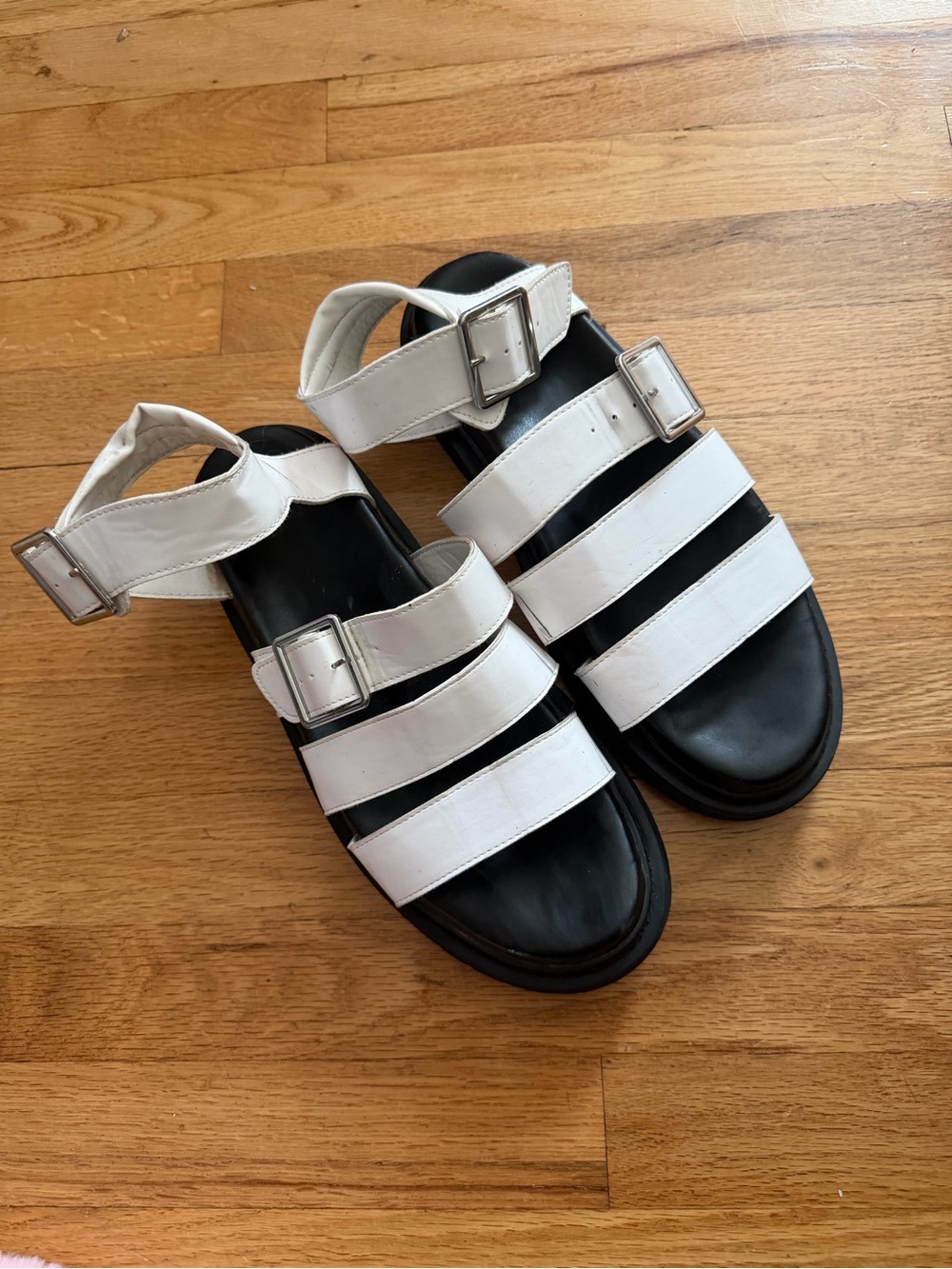No Boundaries White Strappy Buckle Sandals